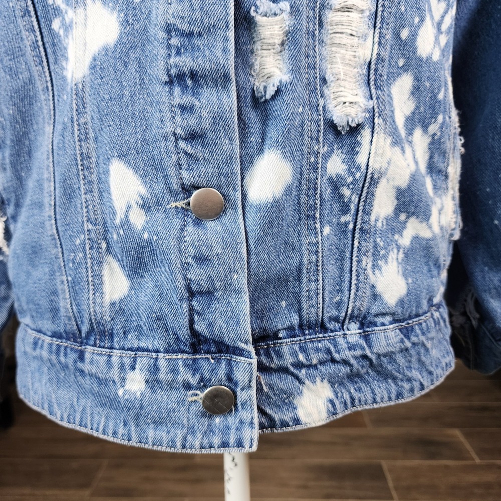 Akira Chicago Denim Jacket Womens Small Blue Bleached Distressed Grunge casual - Picture 9 of 15